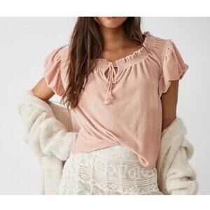 NWOT Free People Terese Velour Pink Tint Blouse Sz XS